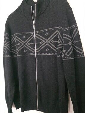 Neve Mens Full Zip Cardigan Sweater Black Gray Merino Wool Blend Size XL